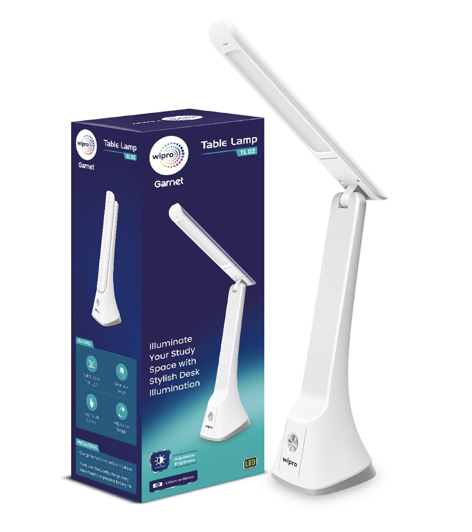 WIPRO ABS 6W Rechargable Table lamp with 3 Grade dimming (TL2), USB-C Charging|LED Portable Desk lamp