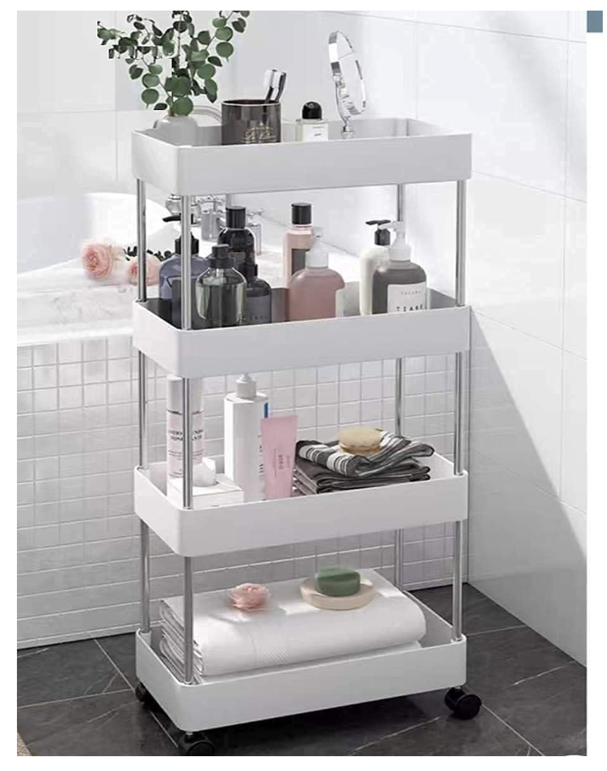 PULSBERY Multipurpose Storage Organizer Slim Rack Shelf with Wheels for Living Room, Office, Bedroom, Bathroom, Kids Room, Kitchen Trolley (White, 4 Layer)