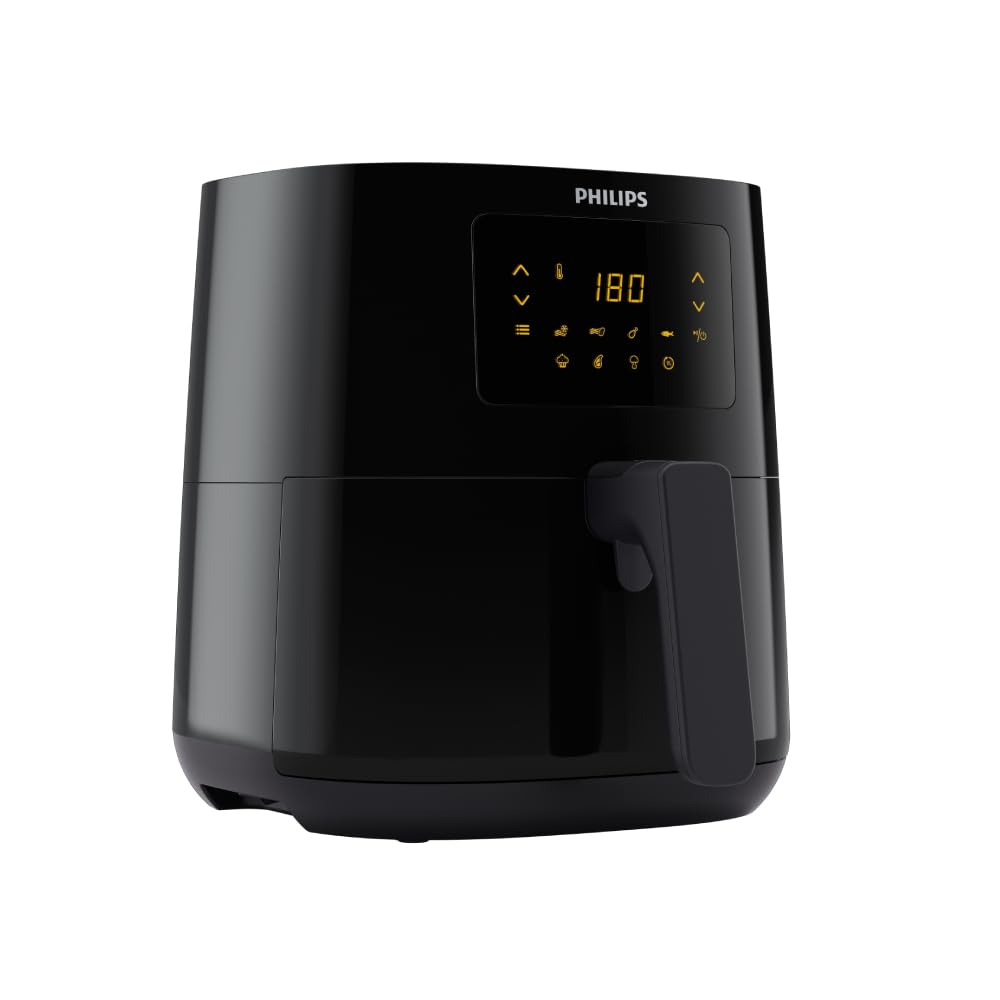 PHILIPS Digital Airfryer with Touch Panel, 4.1L, with RapidAir Technology,with additional 1 Yr Warranty by Philips, 7 Pre-set Menu (HD9252/90)(Black), Large